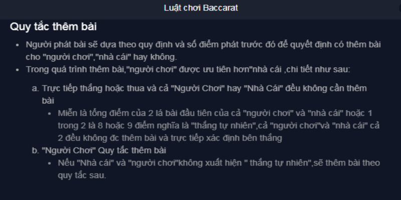 Quy tắc thêm bài Baccarat